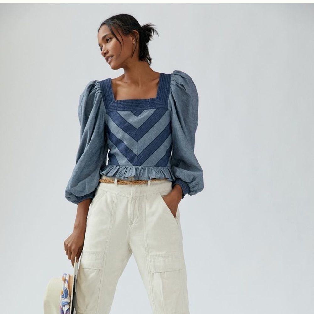 Anthropologie Smocked Puff-Sleeve Blouse| Size M